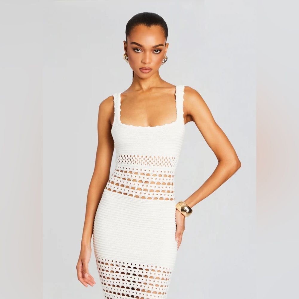 NWT RETROFÊTE AVRIL KNIT CROCHET DRESS in white - Picture 4 of 13